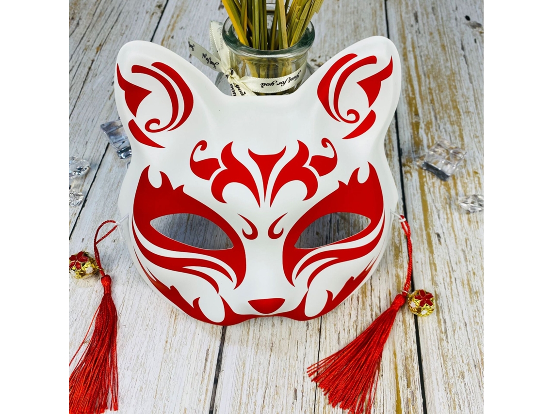 Máscara Japonesa Meio Rosto Pintada À Mão Gato Raposa Máscara Anime Demon Slayer Baile De Máscaras Festival De Halloween Cosplay Adereços