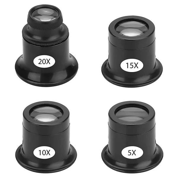 Conjunto de 4 Lupas Reparo Relógios com Ampliação 5x, 10x, 15x e 20x BRILVIBERA