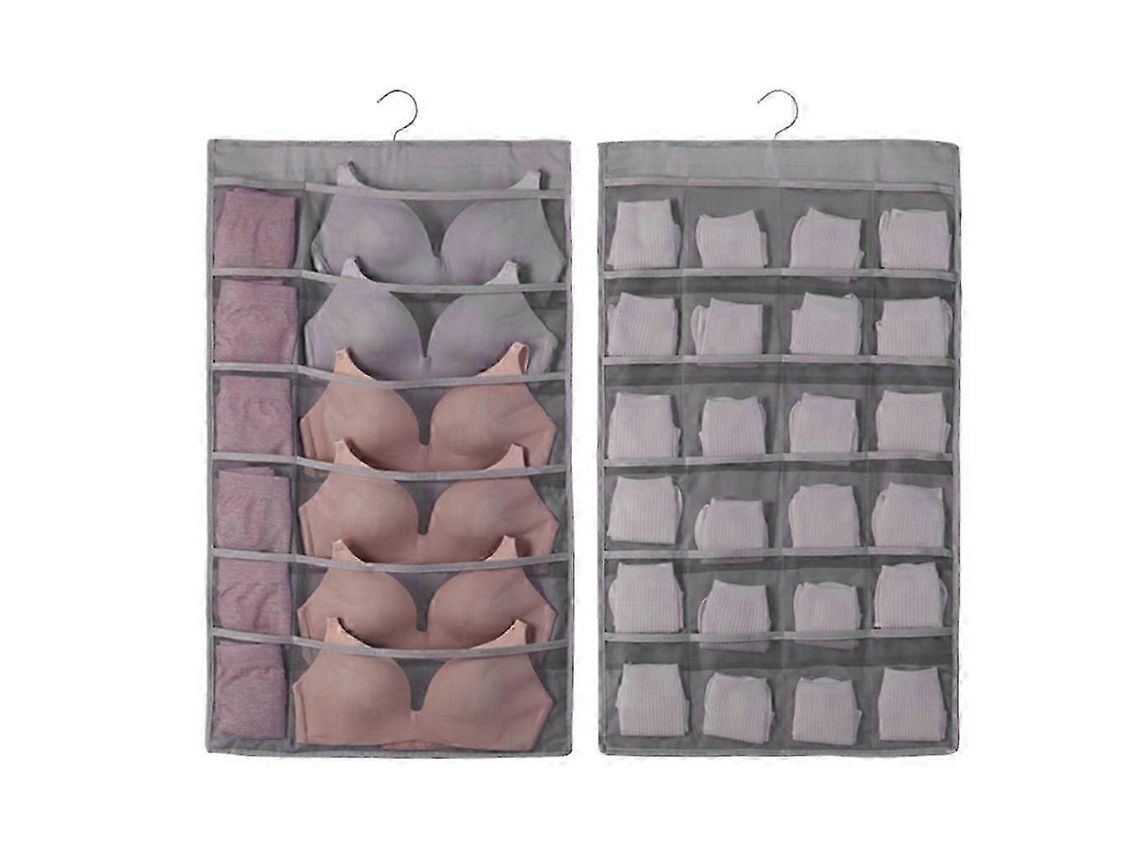 Saco Organizador De Parede Dupla Face Para Meias, Sutiãs E Roupas Íntimas, Cinza, Tamanho: 36 Compartimentos