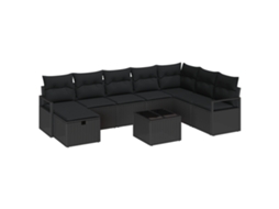 Conjunto 9 Sofá De Jardim Vidaxl Preto Vime Pe (55 X 55 X 37 Cm)