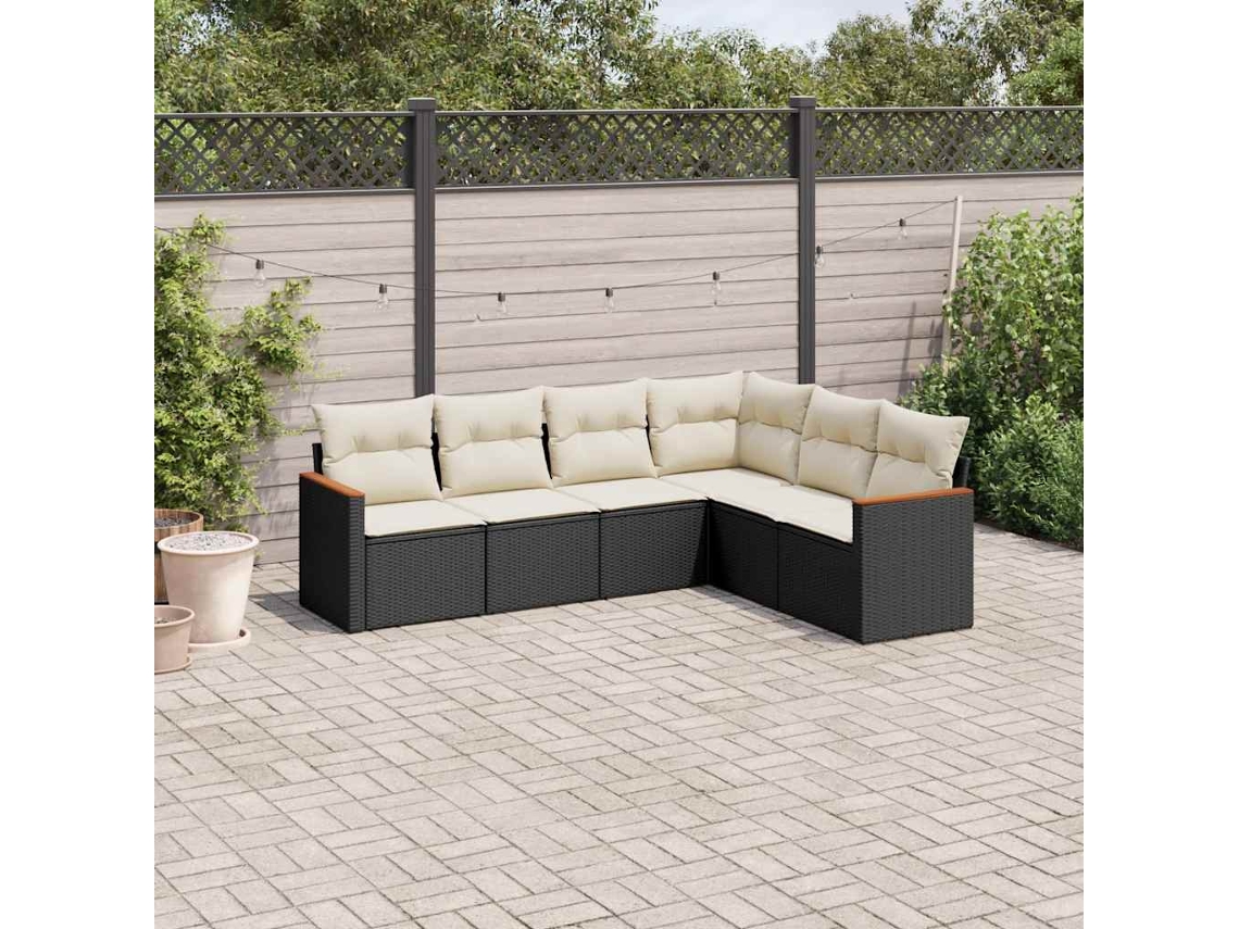Vidaxl 6 Pcs Conjunto Sofás De Jardim C/ Almofadões Vime Pe Preto
