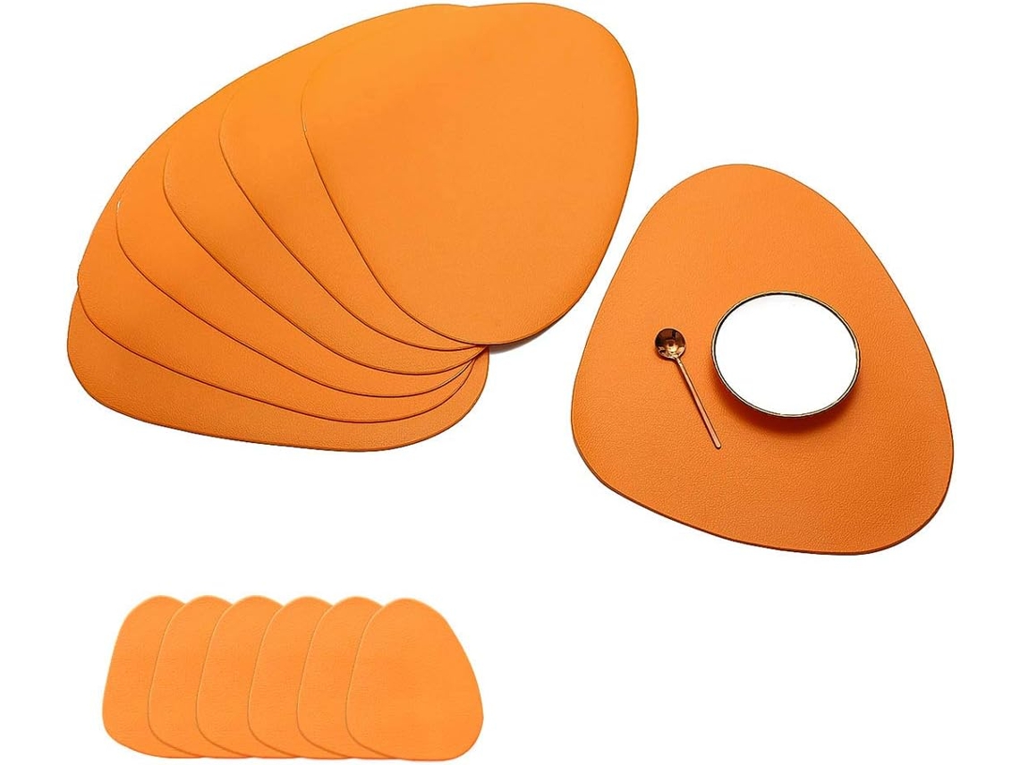 Conjunto de 6 Porta copos AQUAFORGE redondos, laranja, 13x11cm, couro