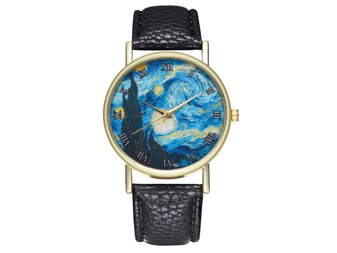 Relógio de pulso Zhoulianfa de estilo simples com pulseira de PU e numerais romanos, preto.