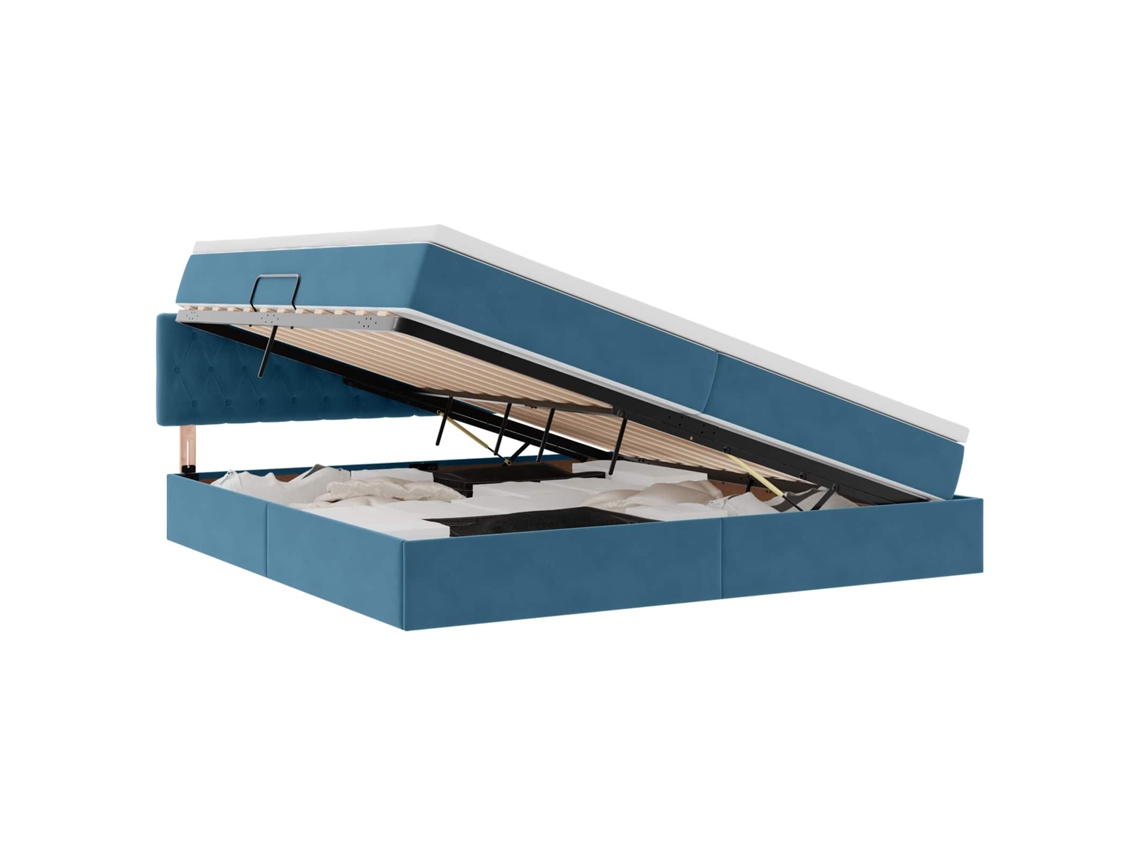 Maison Exclusive - Cama Com Arrumação E Led Azul Escuro 200 X 200 Cm Veludo