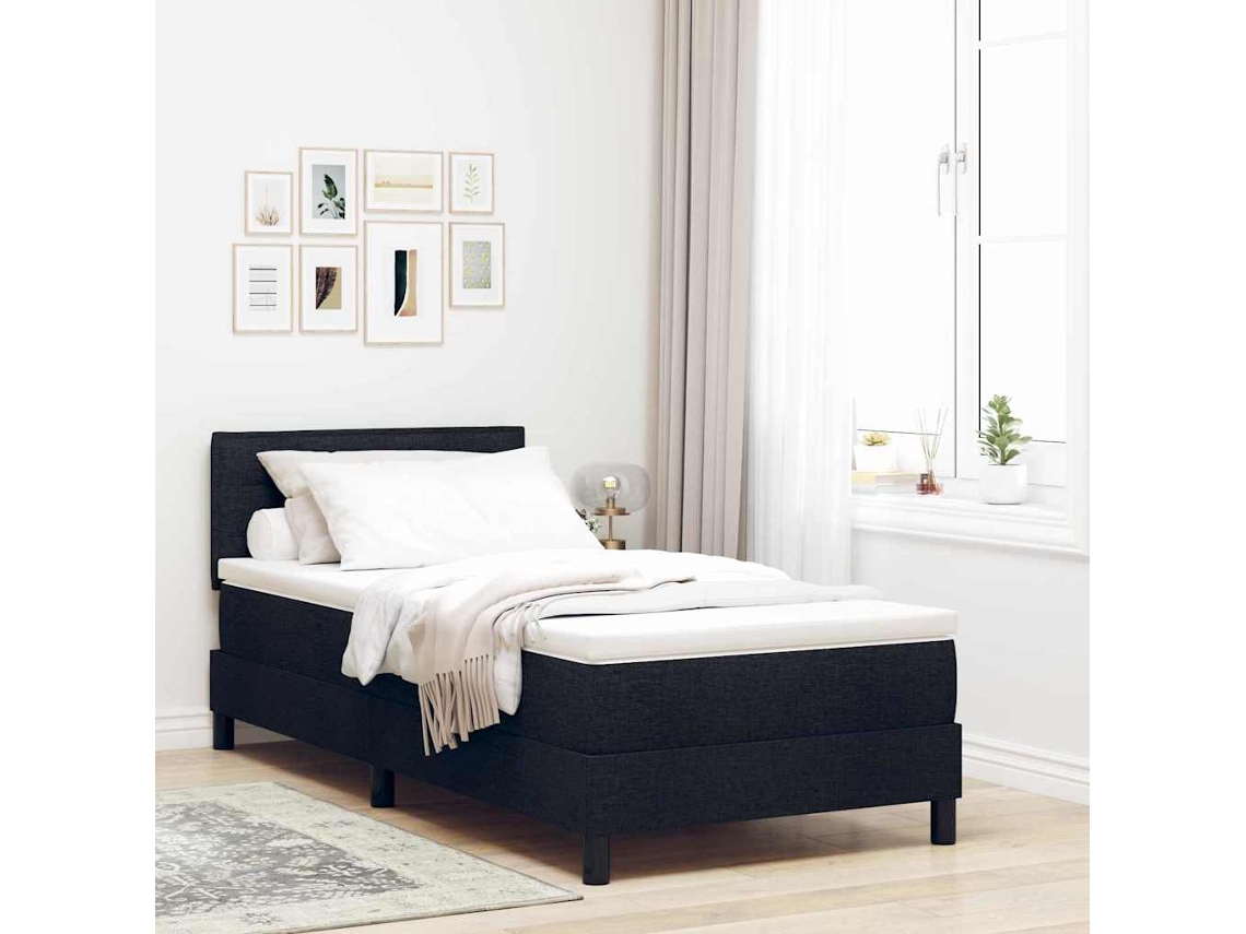 Vidaxl Cama Box Com Cabeceira Manual Preto 100 X 200 Cm Tecido