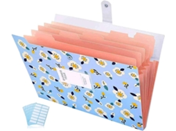 Pasta Sanfonada Floral Expansível com 6 Compartimentos para Documentos BRILVIBERA (azul)