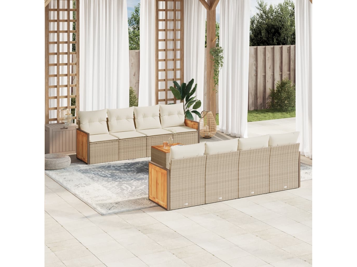 Vidaxl 9 Pcs Conjunto De Sofás P/ Jardim Com Almofadões Vime Pe Bege