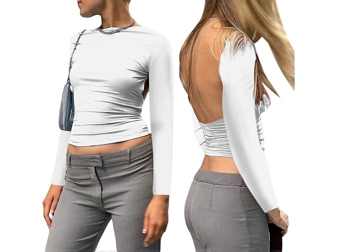 Mulher Sexy Top De Manga Longa Com Corte Nas Costas Casual