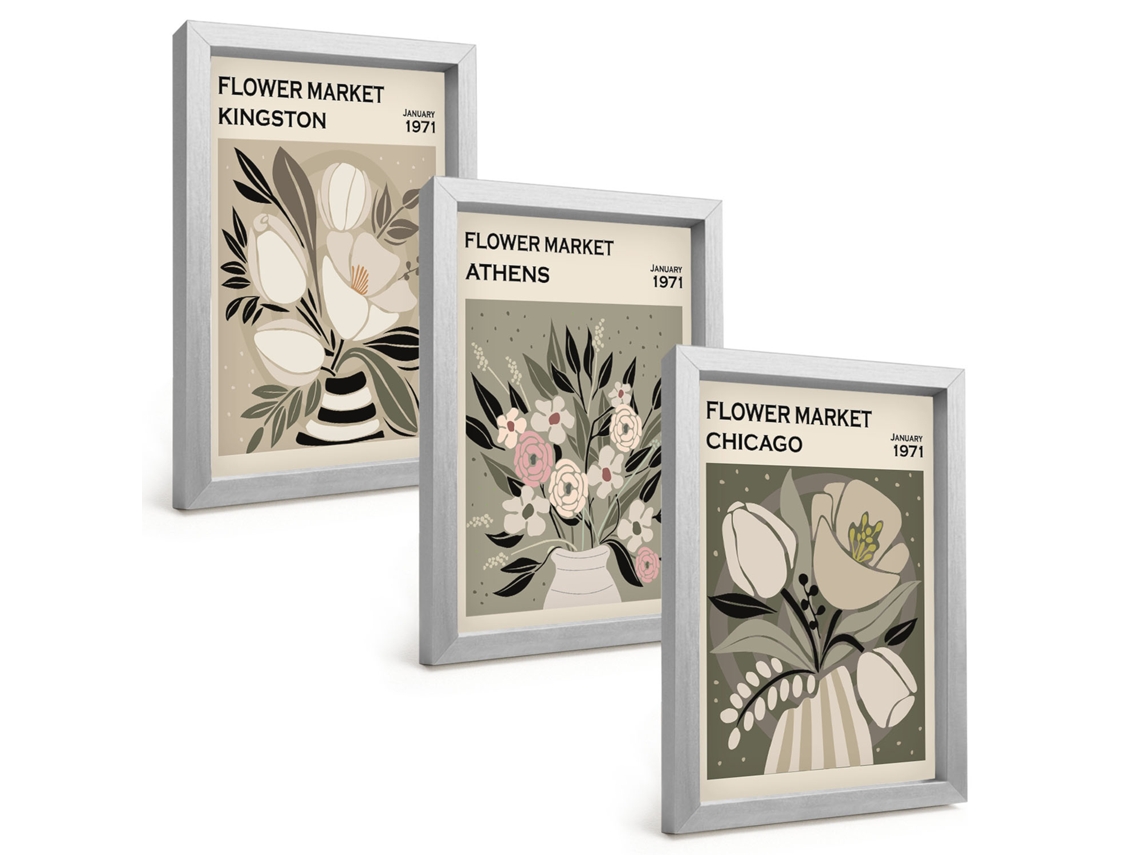 Um Conjunto De Imagens Decorativas Em Uma Molduracomposições Florais Retrô Moldura Prateada Pinturas De Quarto Espelharte (3 Peças 20x30 Cm)