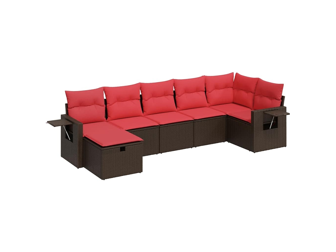 Conjunto de 7 Sofás de Jardim com Almofadões Vime Pe Castanho MAISON EXCLUSIVE (7 pcs)