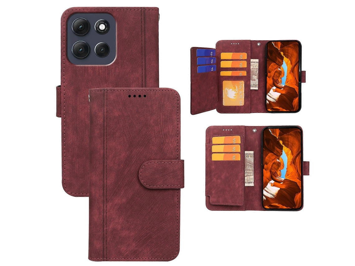 Capa De Couro Tkdaddy Para Motorola Moto G86 5g Com Padrão De Linha E 9 Compartimentos Para Cartões, Vermelha