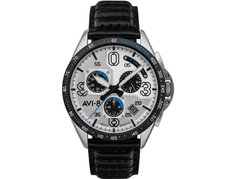Relógio masculino preto couro real P-51 Mustang cronógrafo Av-4077-01 AVI-8