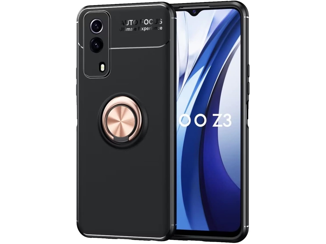 Capa Párachoque Graus Anel para Vivo Vivo Iqoo Z5X HONGWE. Vidro Temperado com Anel de Suporte Preto
