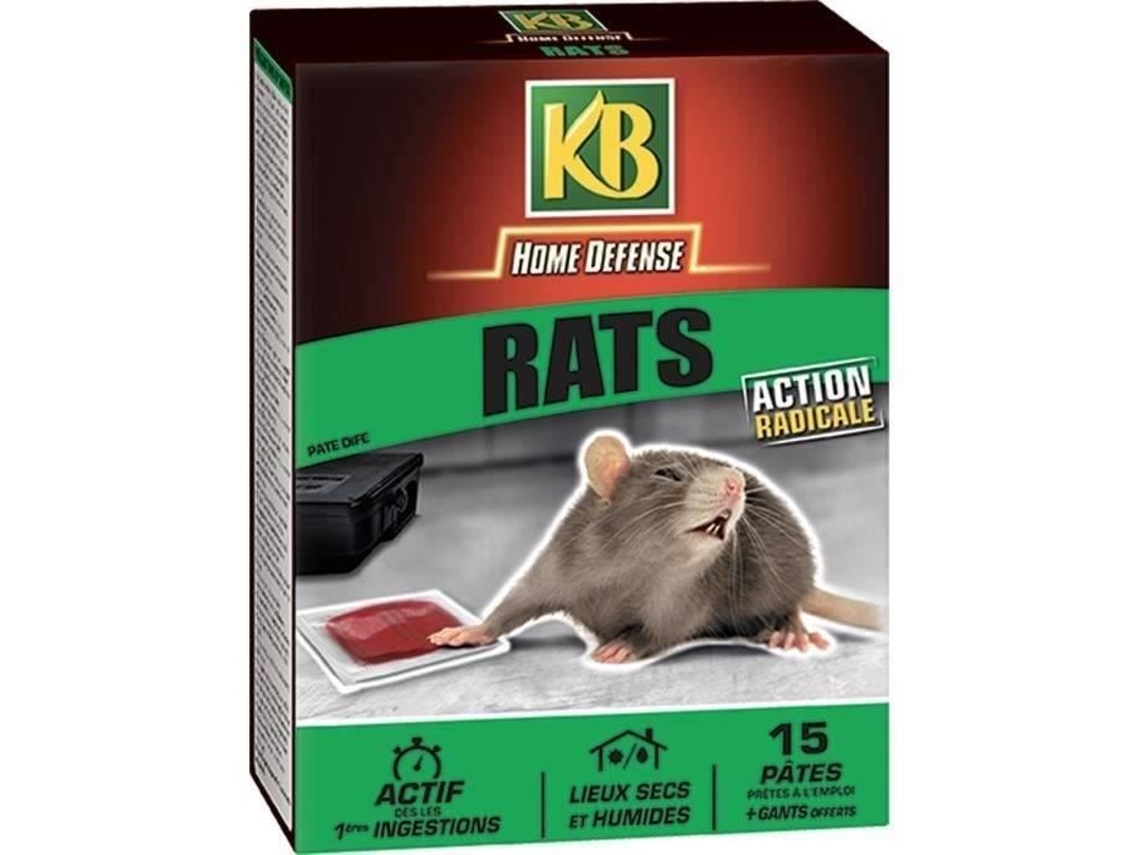 Raticida Kb Home Defense Pasta De Rato 15x10g Ação Radical Locais Secos E Úmidos Luvas Grátis