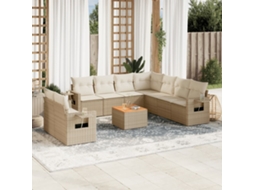 Vidaxl 10 Pcs Conjunto De Sofás P/ Jardim Com Almofadões Vime Pe Bege
