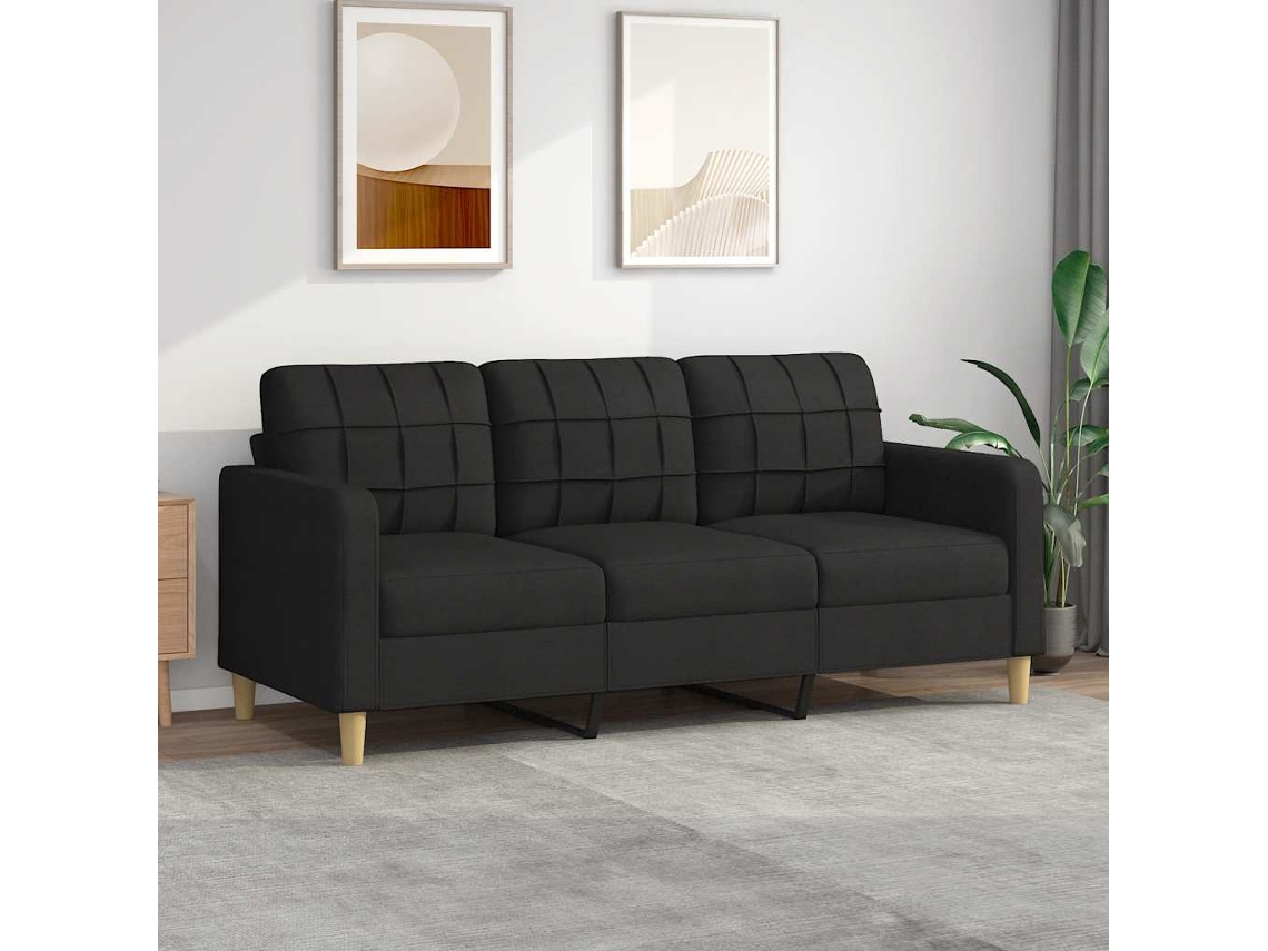 Vidaxl Sofá De 3 Lugares Tecido 180 Cm Preto