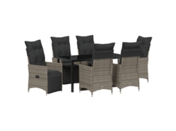 Conjunto 7 De Jantar De Jardim De Vidaxl Com Almofadas Cinza Polirratan
