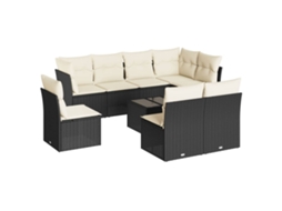 Conjunto 9 de Sofás P/ Jardim com Almofadões VIDAXL Vime Pe Preto