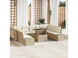 Vidaxl Conjunto De Sofá De Jardim 10 Unid. Bege E Creme Vime Pe