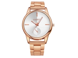 Relógio masculino de quartzo com pulseira de malha metálica, design simples e luxuoso na cor ouro rosa.