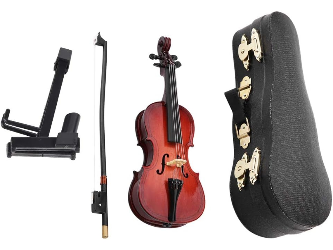 Modelo De Instrumento De Violoncelo Em Miniatura De Madeira 5,5 Polegadas Com Estojo