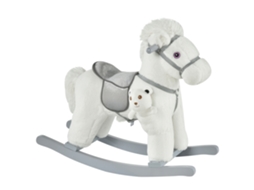 Cavalo de baloiço infantil, com sons, ursinho, 65x26x55 cm, branco | S/MARCA