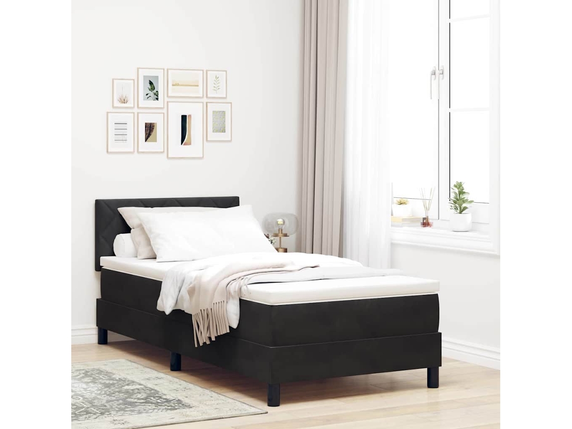 Vidaxl Cama Box Spring Led Com Cabeceira Preto 90 X 200 Cm Veludo
