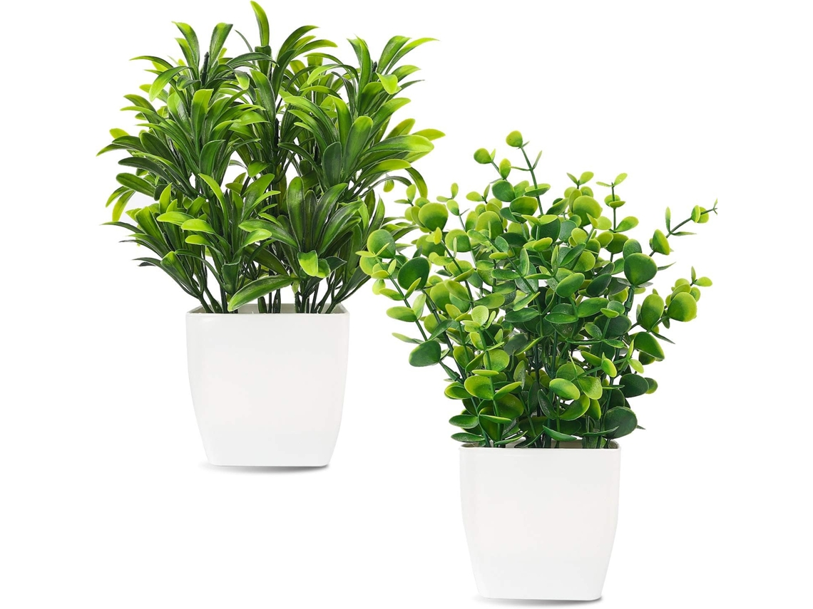KOFIHETY Unidades Plantas Artificiais Em Miniatura Em Vaso Folhas De Eucalipto Falsas De Plástico Para Decoração De Casa Escritório