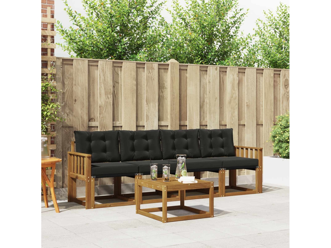 Vidaxl Conjunto De Sofás Para Exterior 5 Pcs Natural E Preto