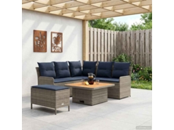 Vidaxl Conjuntos De Móveis 5 Unid. Cinza E Azul Marinho Rattan De Pe