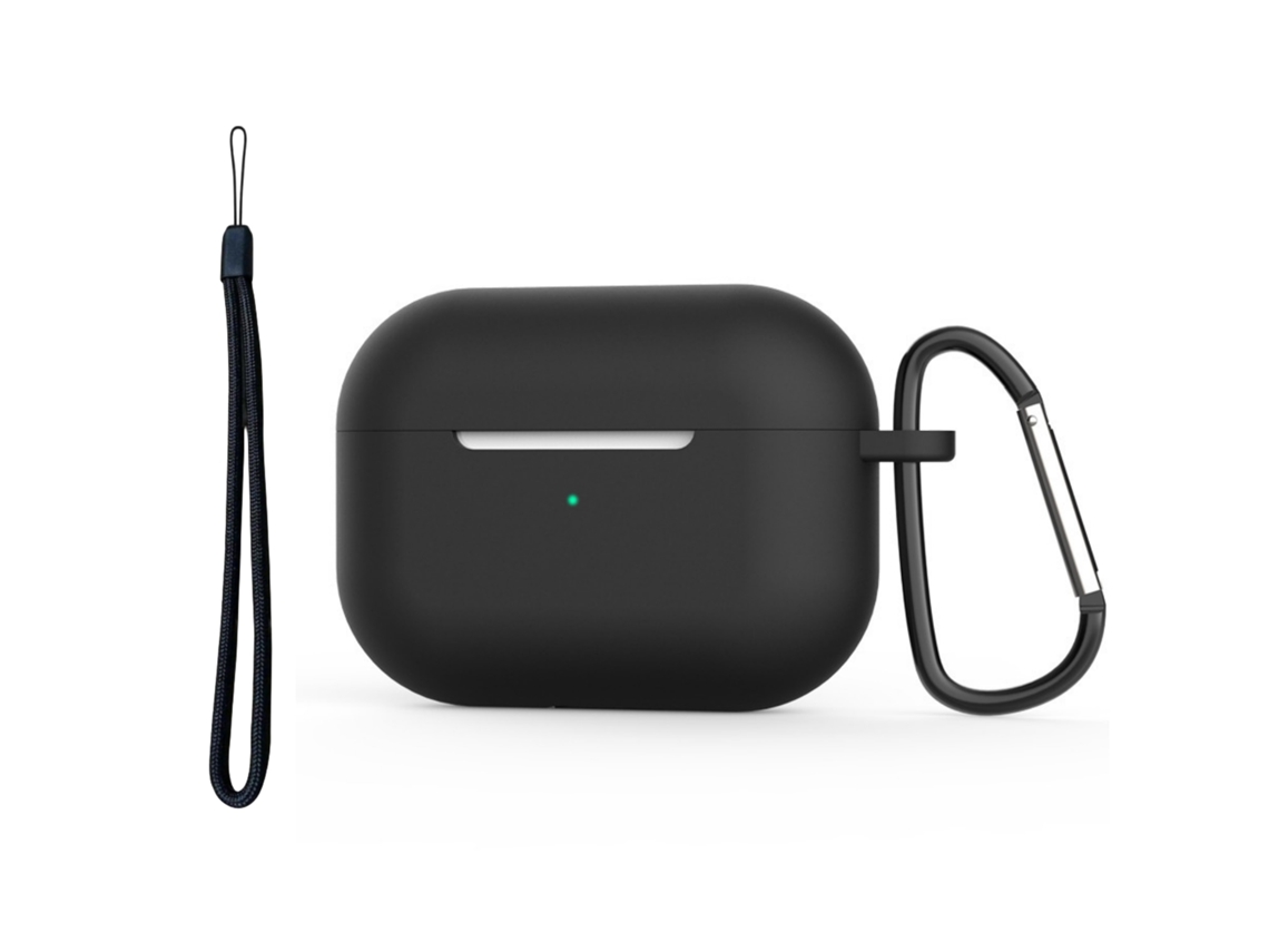 Capa Zruxe Para Airpods Pro 1 Silicone Preto Com Mosquetão E Cordão (carregamento Sem Fios, Proteção Total)