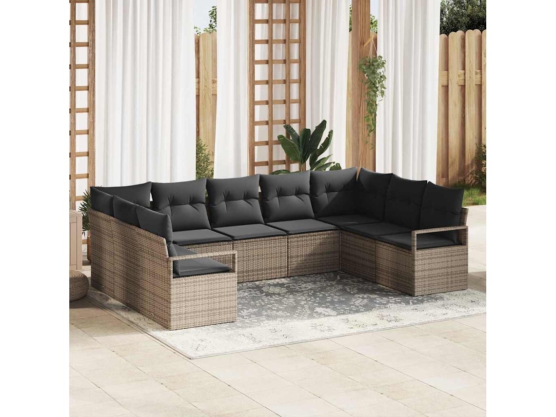 Vidaxl Conjunto De Sofás Com Almofada 9 Pcs Cinzeto Vime Pe