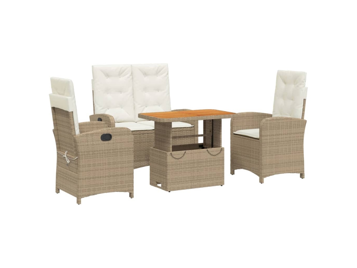 Conjunto de 4 Jantar P/ Jardim com Almofadões Vime Pe Bege MAISON EXCLUSIVE (80x200 cm)