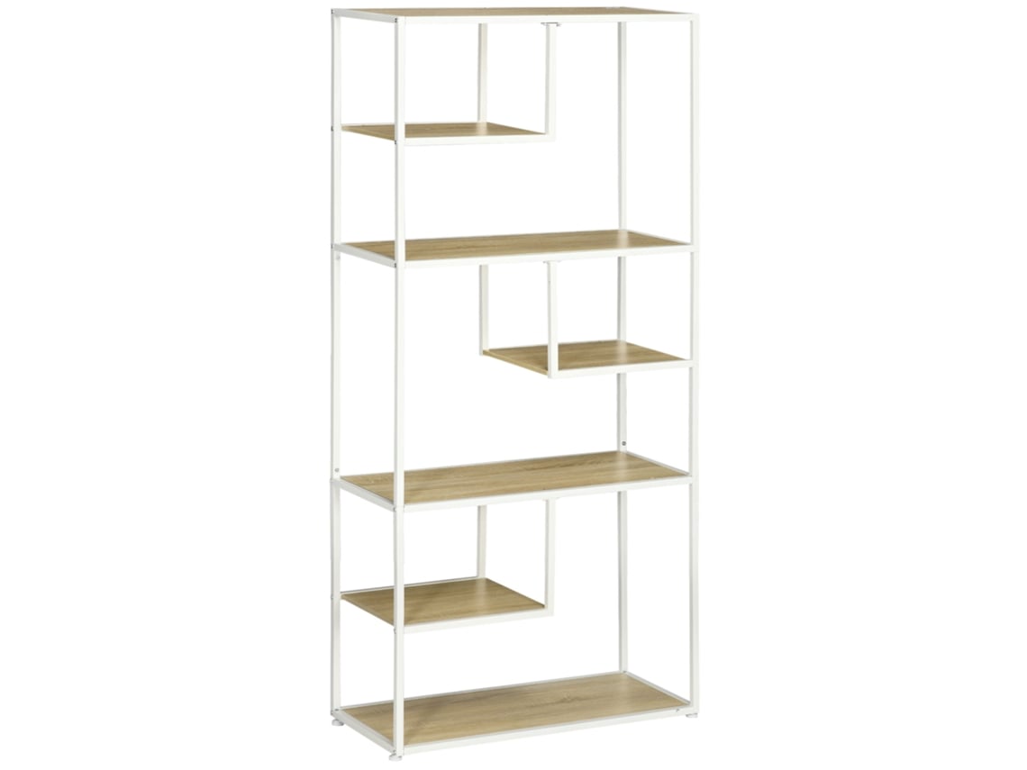 Estante Melamina de Madeira e Aço Cor Carvalho e Branco 83x34x180cm Homcom
