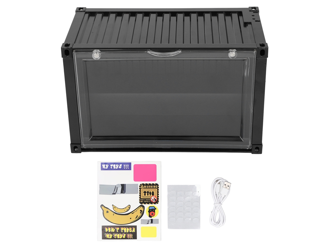 Ats estante para Figuras Miniatsuras com Led Antipolvo Apilável para Brinquedos e Modelos Preto
