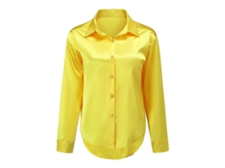 Fasst camisa Leve de Seta Brilhante para Mulher Yynuda com Gola Lapela e Botões