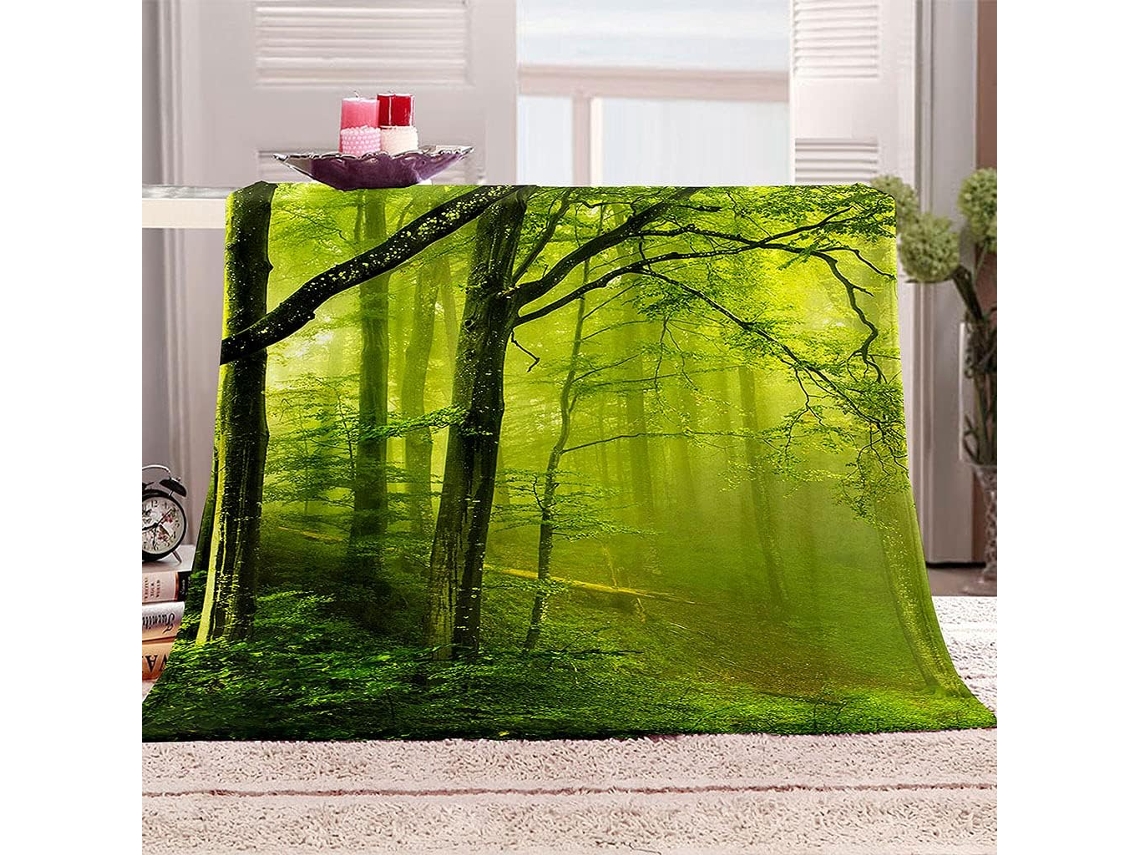 Manta Estampa de Paisagem Florestal Ver em Microfibra 130x150cm