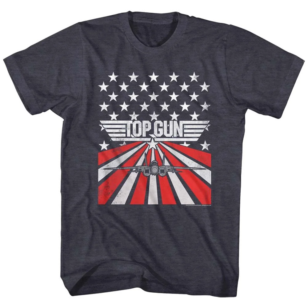 Rockinstone Top Gun Movie Stars And Stripes Heather Navy Adult T-shirt Size:s