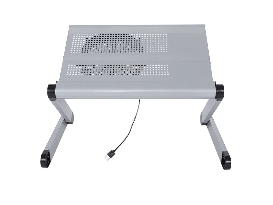 Mesa De Colo Para Notebook Com Suporte, Prateleira E Ventilador De Resfriamento De Radiador Prata
