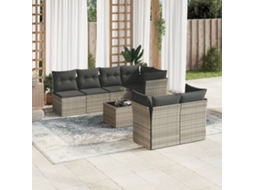 Vidaxl 8 Pcs Conj. Sofás Jardim C/ Almofadões Vime Pe Cinzento-claro