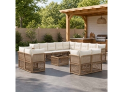 Vidaxl Conjunto De Sofá De Jardim 14 Unid. Bege Vime Pe