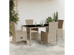 Vidaxl 5 Pcs Conjunto De Jantar P/ Jardim Com Almofadões Vime Pe Bege