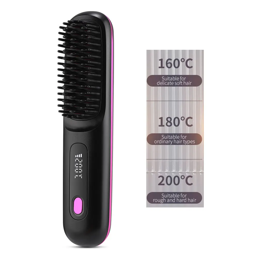 Prancha De Cabelo Sem Fio Com 4 Configurações De Temperatura Ajustáveis E Pente De Aquecimento Anti-queimaduras Com Íons Negativos E Cerâmica.
