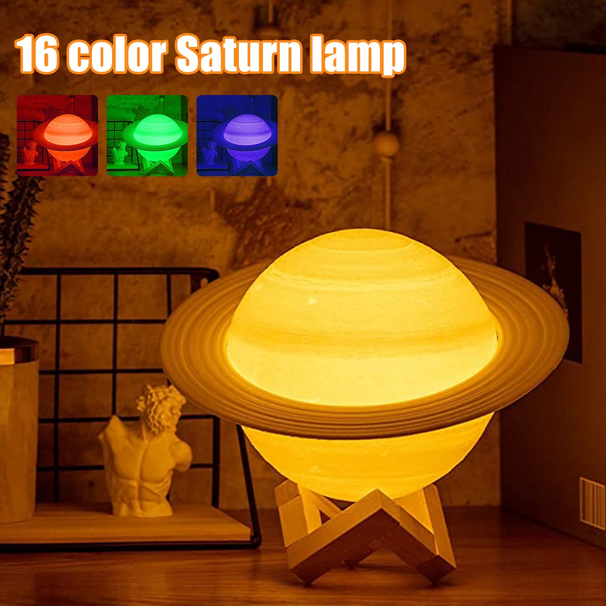 Luminária de Lua 3d para Decoração Quarto, Luminária Lua com Garça, 16 Cores BRILVIBERA