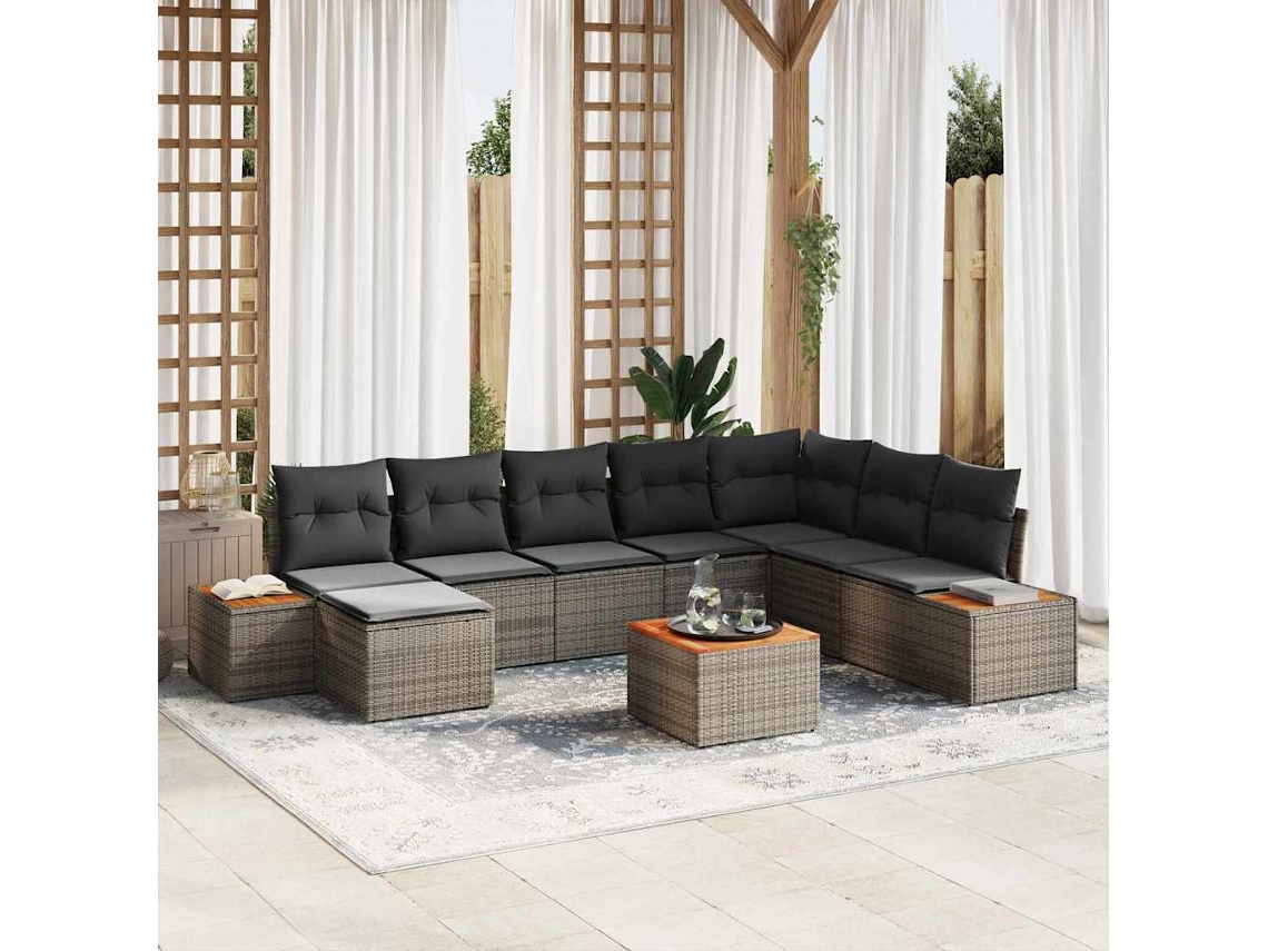 Vidaxl Conjunto De Sofá De Jardim 9 Pcs Cinzeto Polirattan