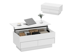 Mesa De Centro Elevável Com Compartimento Oculto E 2 Gavetas 100 X 50 X 44 Cm, Branca