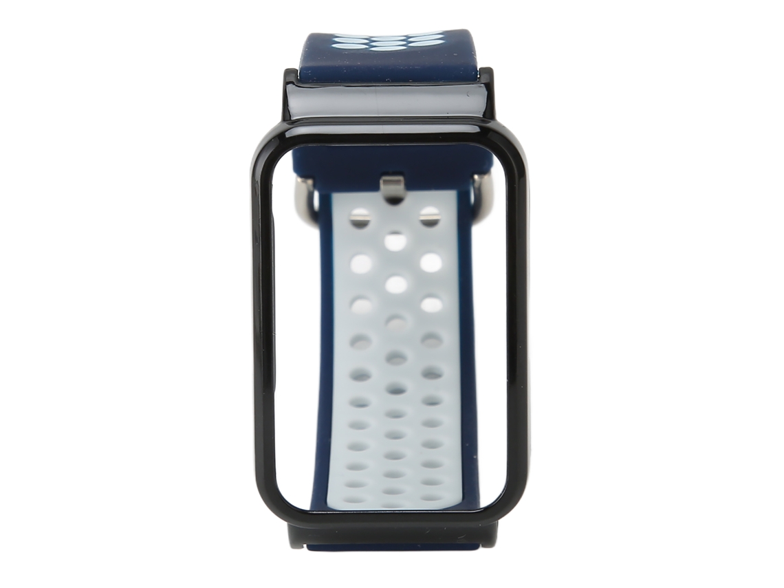 Pulseira de Silicone com Capa Protetora para Mi Band 7 Pro Azul Escuro Branco e Preto