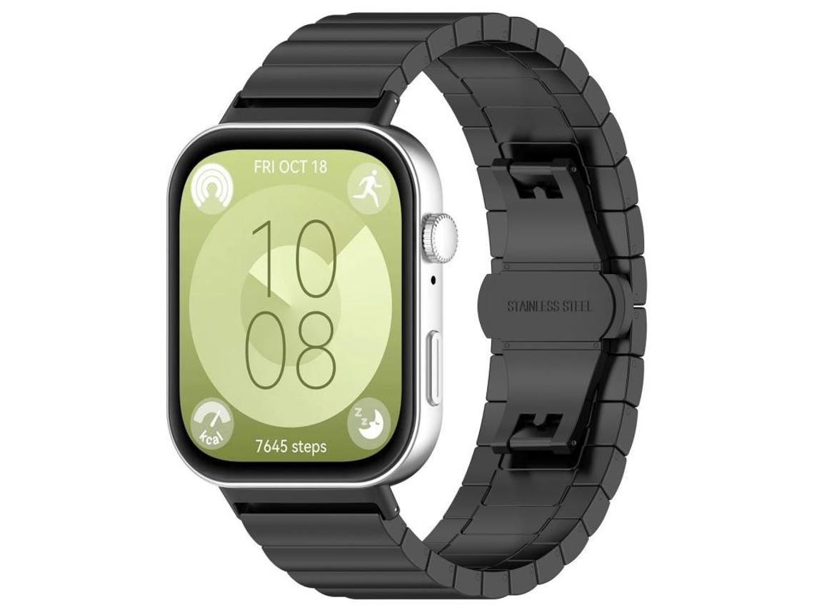 Bracelete Para Huawei Watch Fit 4 / Fit 4 Pro / Fit 3 - Aço Inoxidável - Textura De Bambu Com Uma Conta (20mm) Preta