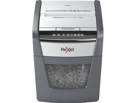 Destrói automaticamente até 50x folhas de papel A4 (80/m2) de cada vez, em pedaços de corte transversal P-4 (4x28 mm). Alimentação automática, não necessita de remover grampos e clipes.