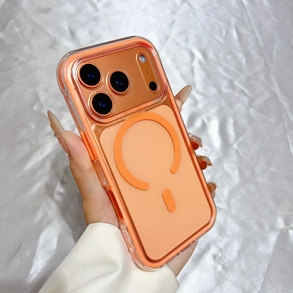 Capa Magsafe Para Iphone 13 Pro (laranja) Com Faixa Antiderrapante Macia Original E Fecho Magnético.